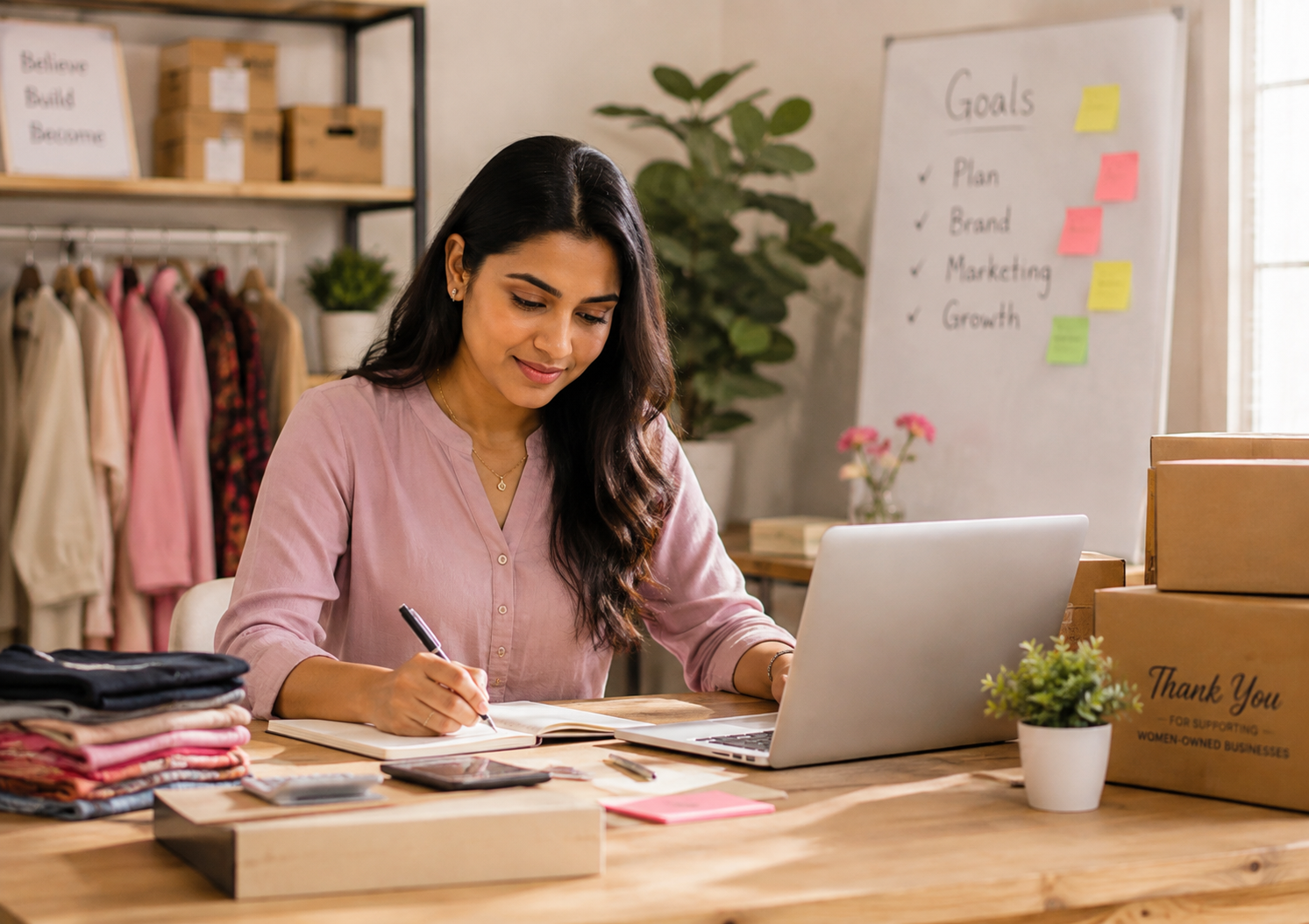 Indian woman entrepreneur working on her business